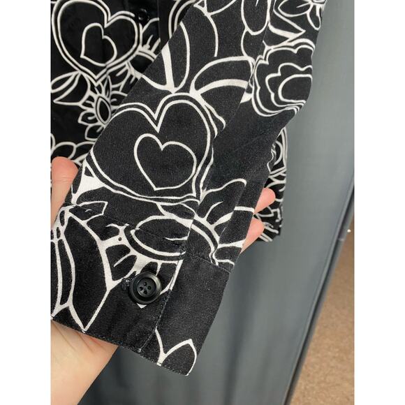 Krazy Kat black white floral  100% cotton jqcket size L (b42) - Picture 3 of 7